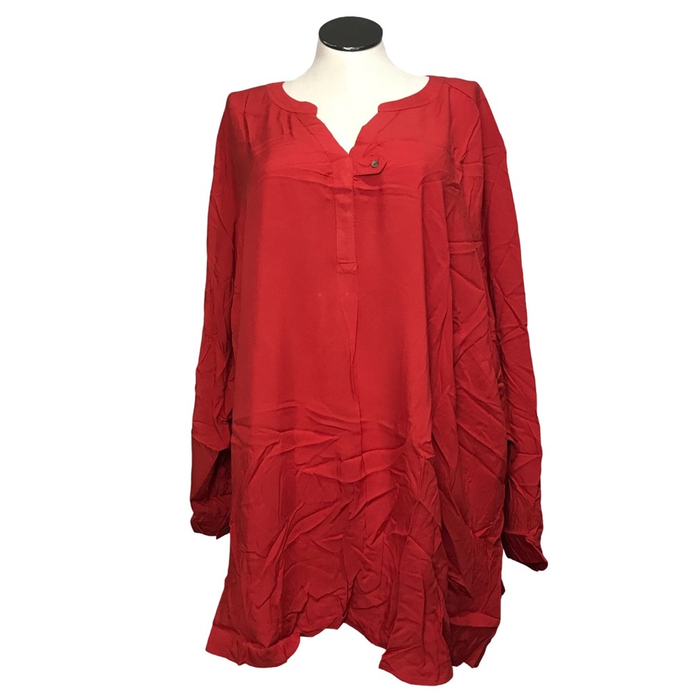 Woman Within Pullover Tunic Women’s Size 5X Color Red Long Sleeve’s Notched Neck